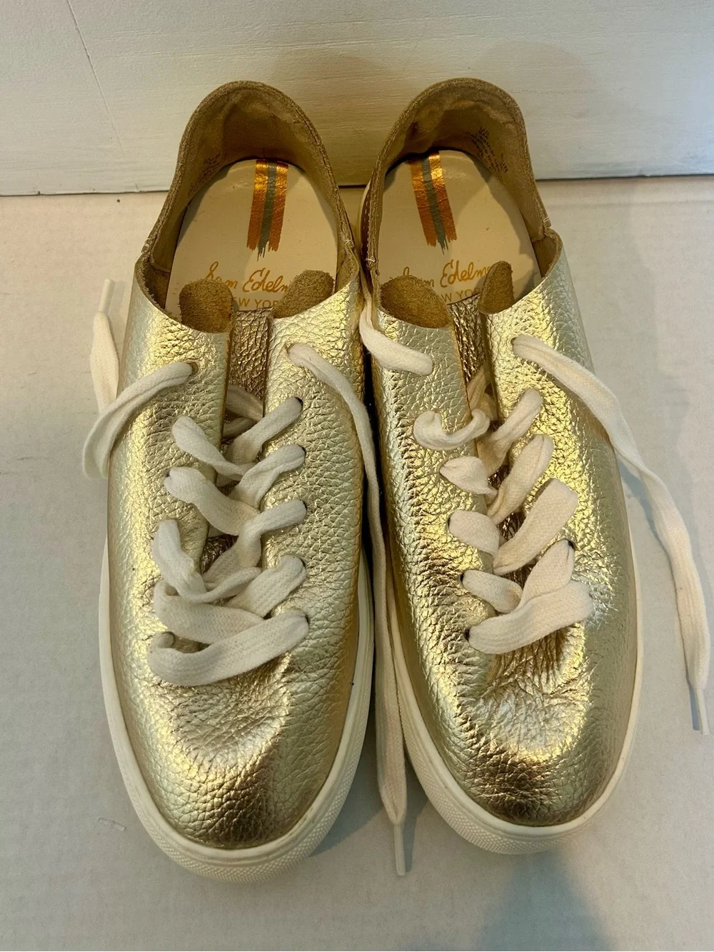 Sam Edelman Metallic Gold Leather Lace-Up Sneakers